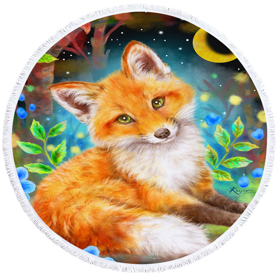Wild Animal Art Paintings Fox in the Forest Round Beach Towel