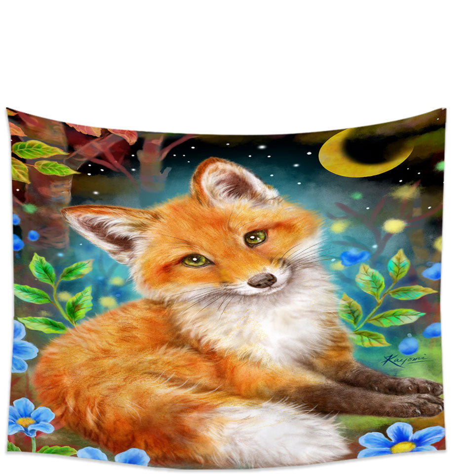 Wild Animal Art Paintings Fox in the Forest Tapestry wall Decor