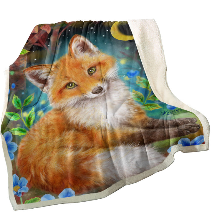 Wild Animal Art Paintings Fox in the Forest Throw Blanket