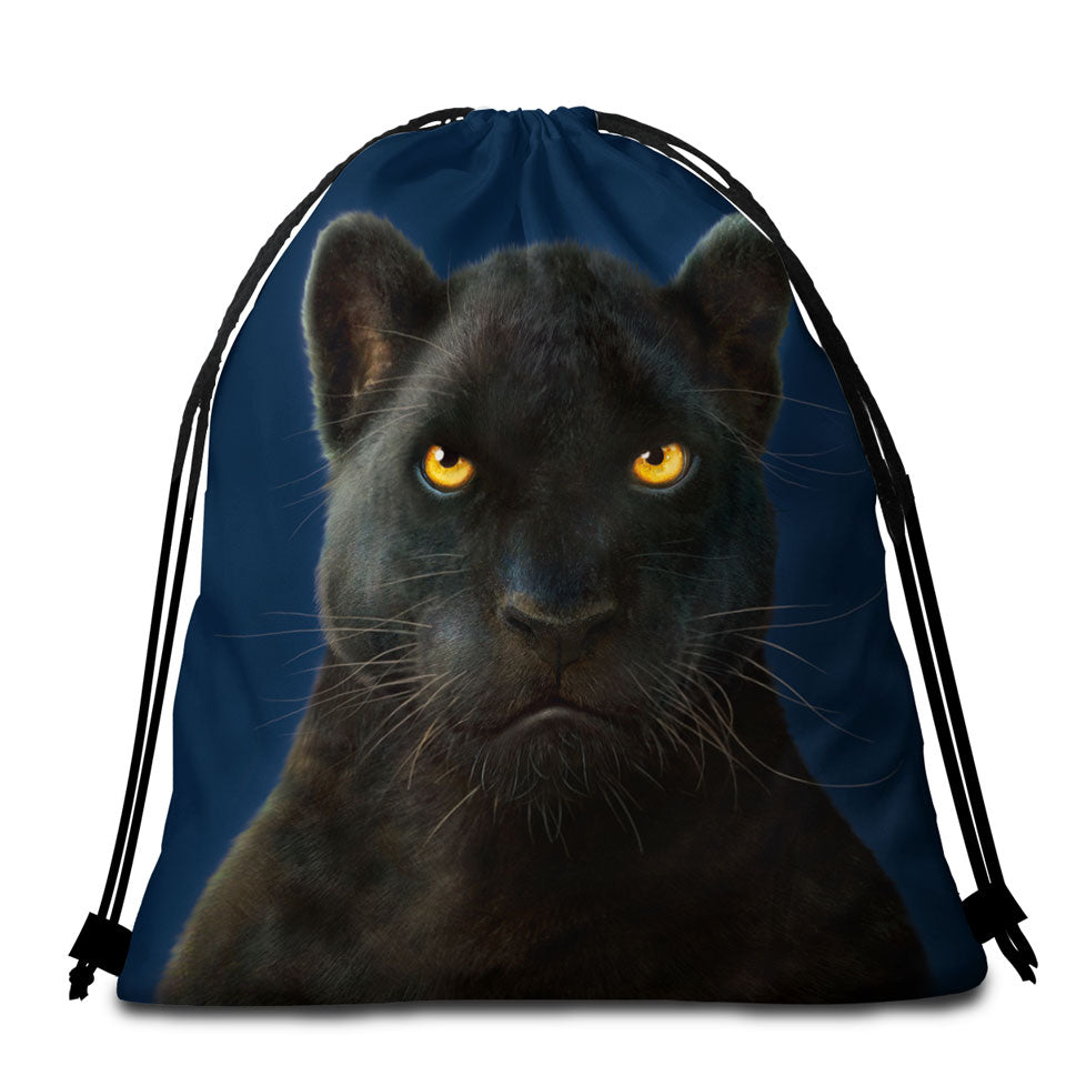 Wild Animal Art Portrait Black Panther Beach Bags for Towels