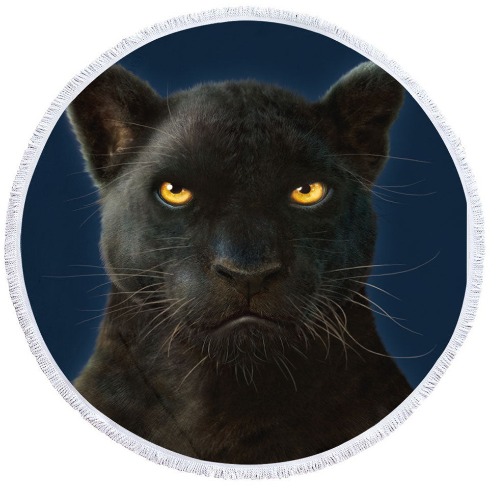 Wild Animal Art Portrait Black Panther Round Beach Towel
