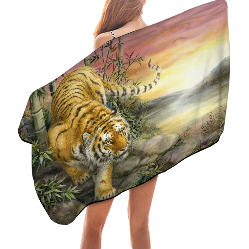 Wild Animal Art Tiger at Sunrise Dawn Beach Towel