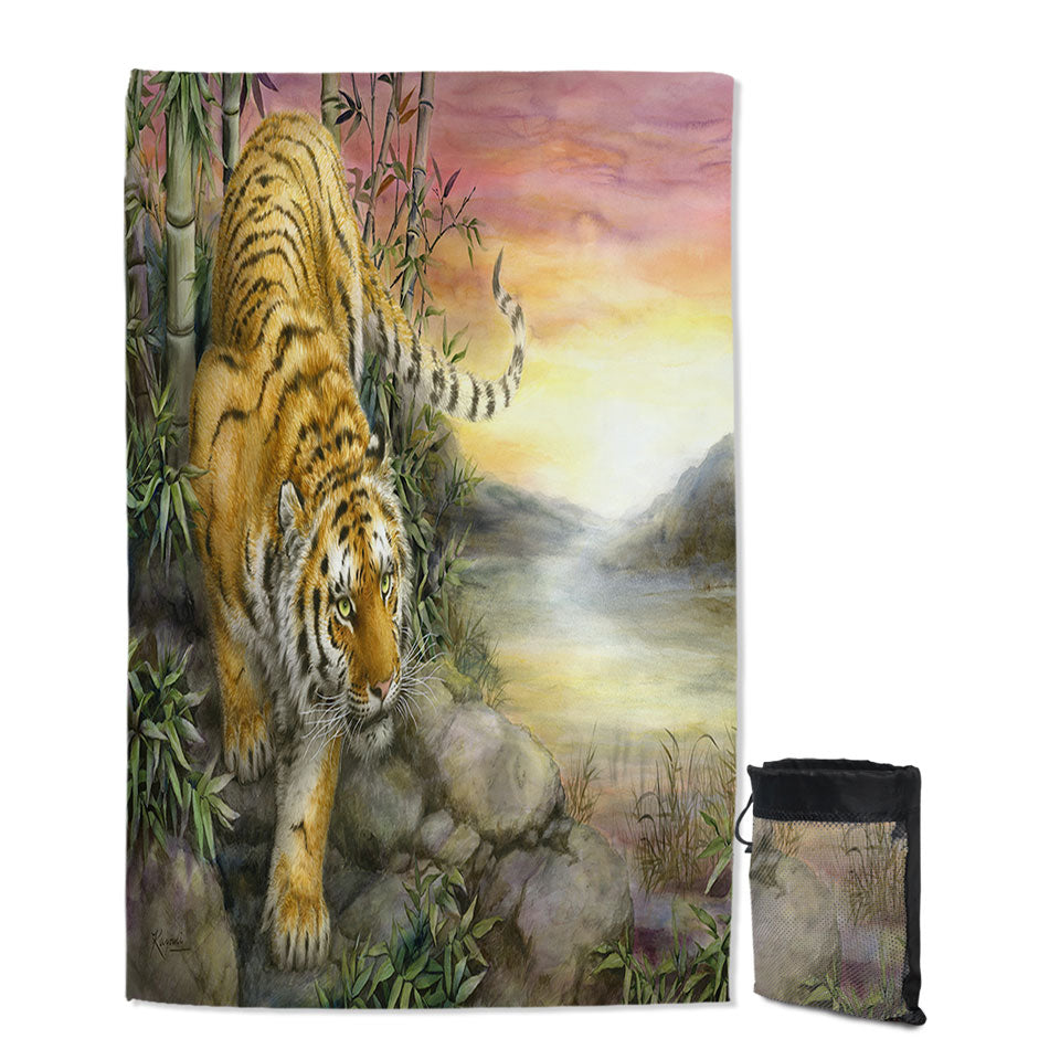 Wild Animal Art Tiger at Sunrise Dawn Beach Towels for Swimmers