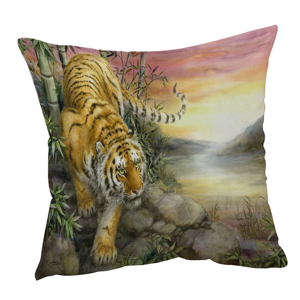 Wild Animal Art Tiger at Sunrise Dawn Cushion Cover