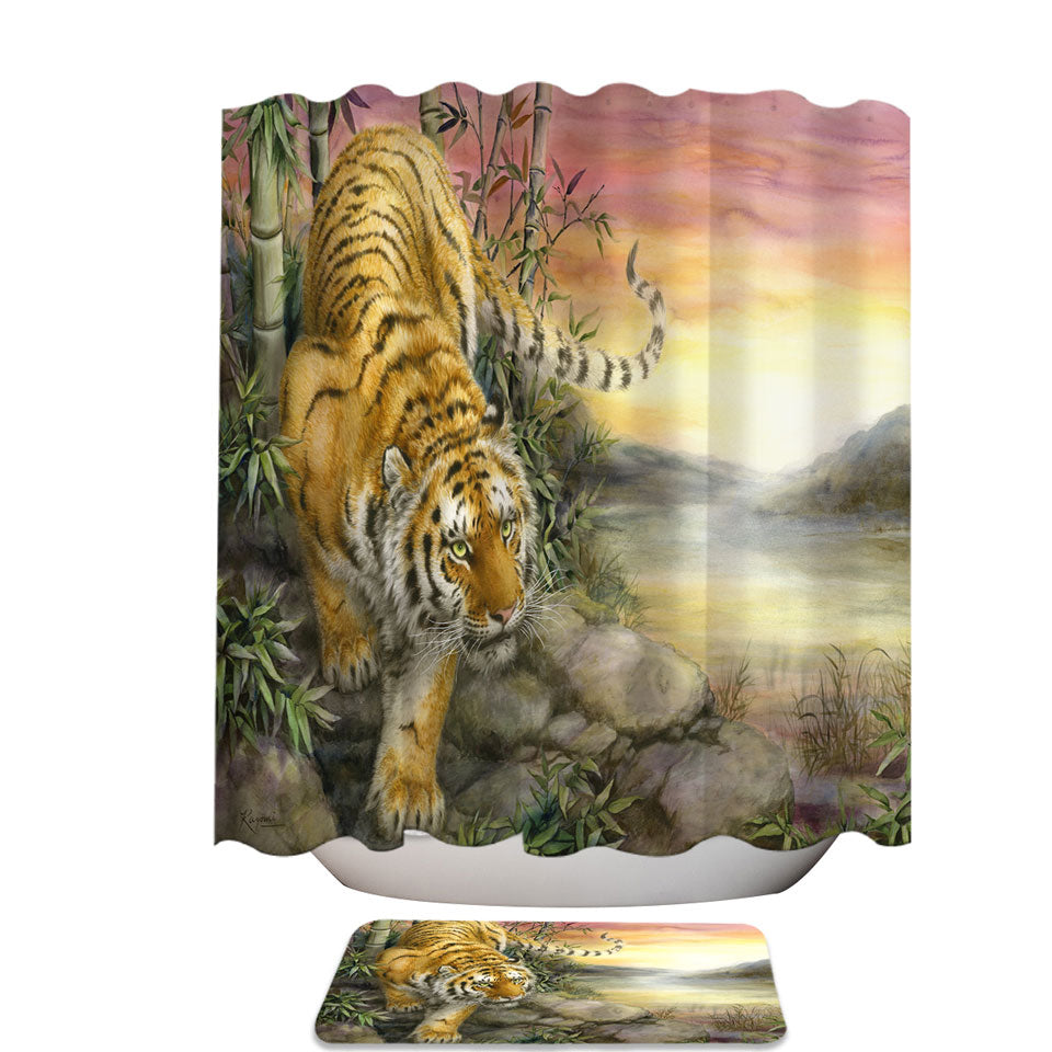 Wild Animal Art Tiger at Sunrise Dawn Shower Curtain