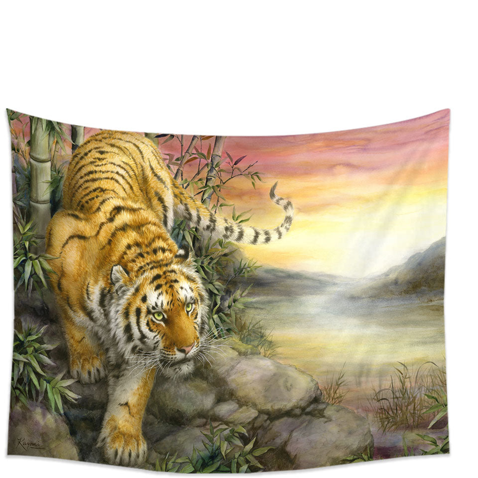 Wild Animal Art Tiger at Sunrise Dawn Tapestry