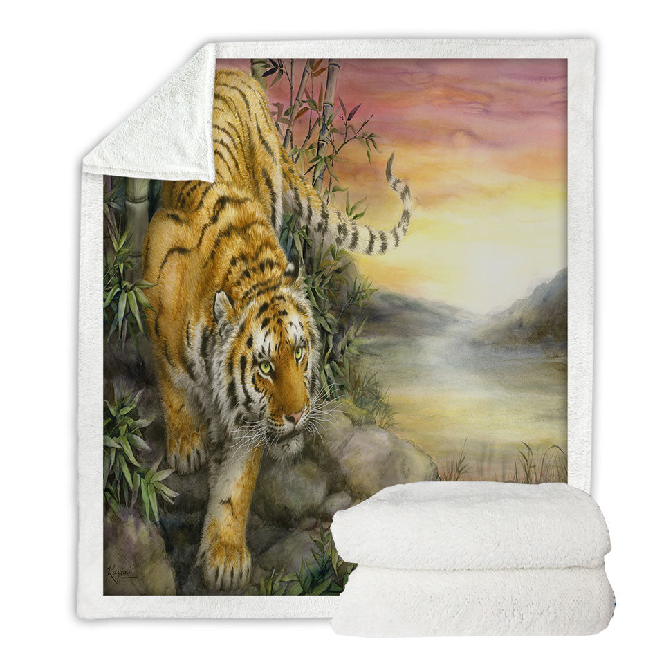 Wild Animal Art Tiger at Sunrise Dawn Throw Blanket
