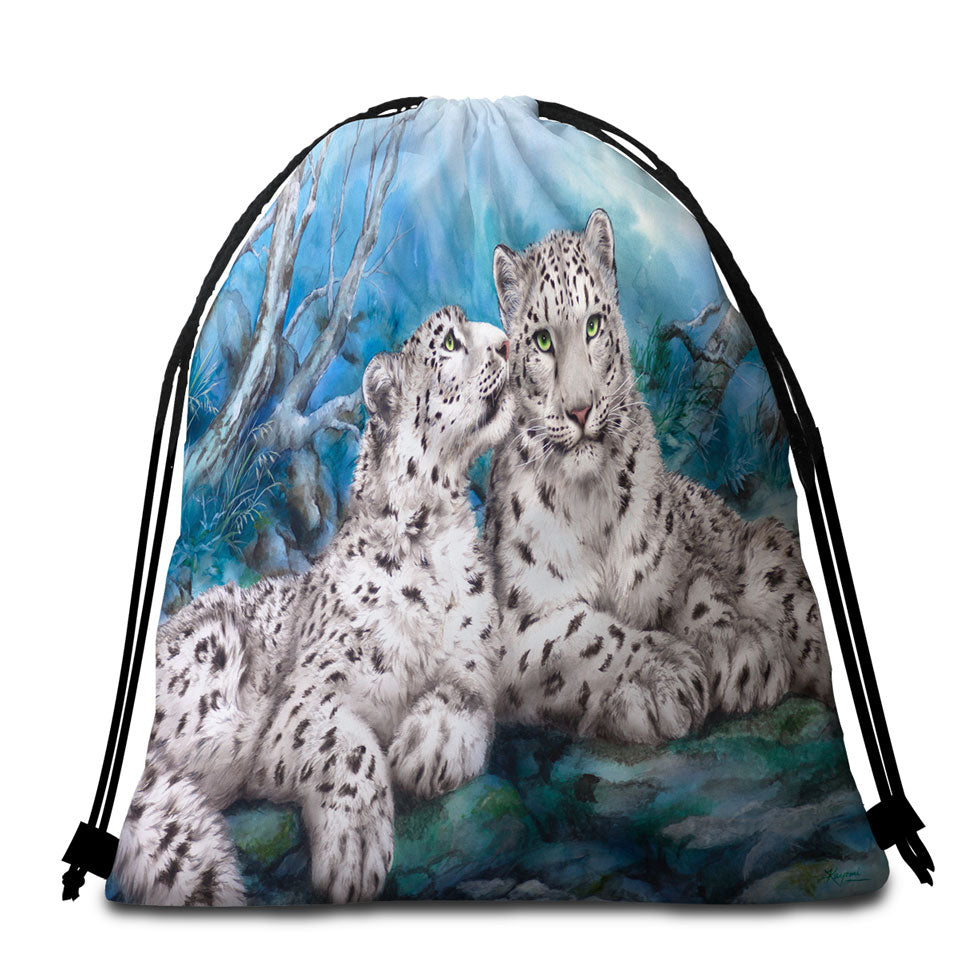 Wild Animal Art Whisper White Snow Leopards Beach Towel Bags