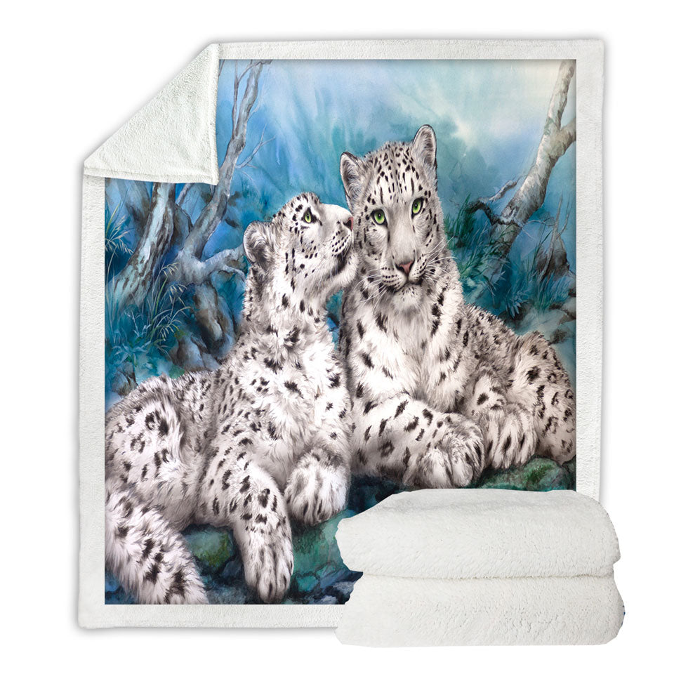 Wild Animal Art Whisper White Snow Leopards Sherpa Blanket