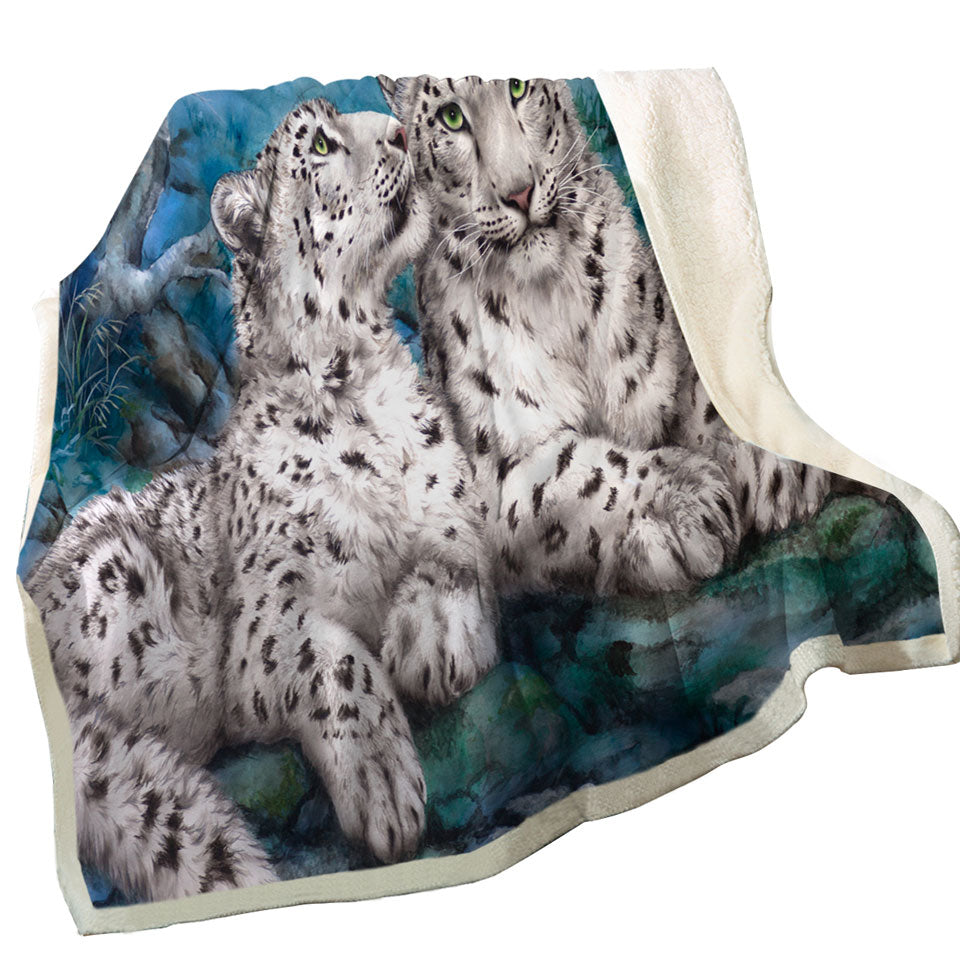 Wild Animal Art Whisper White Snow Leopards Sofa Blankets