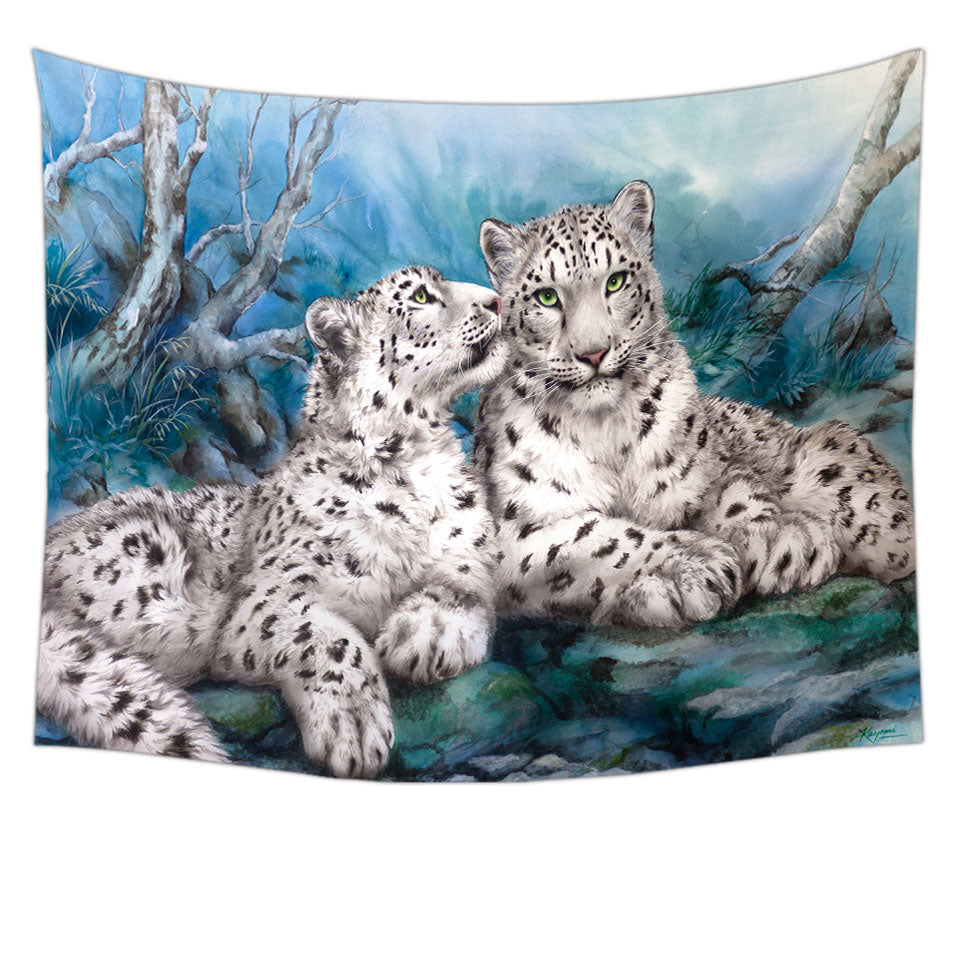 Wild Animal Art Whisper White Snow Leopards Tapestry