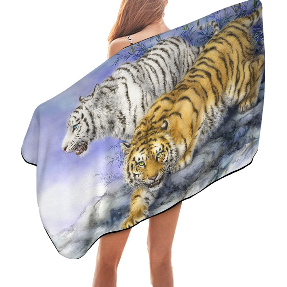 Wild Animal Art White and Orange Tigers Pool Towels