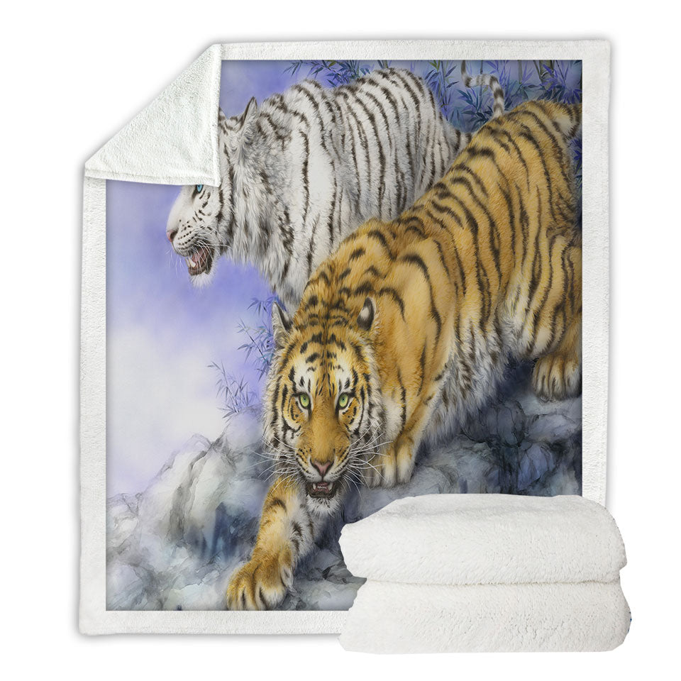 Wild Animal Art White and Orange Tigers Throw Blanket