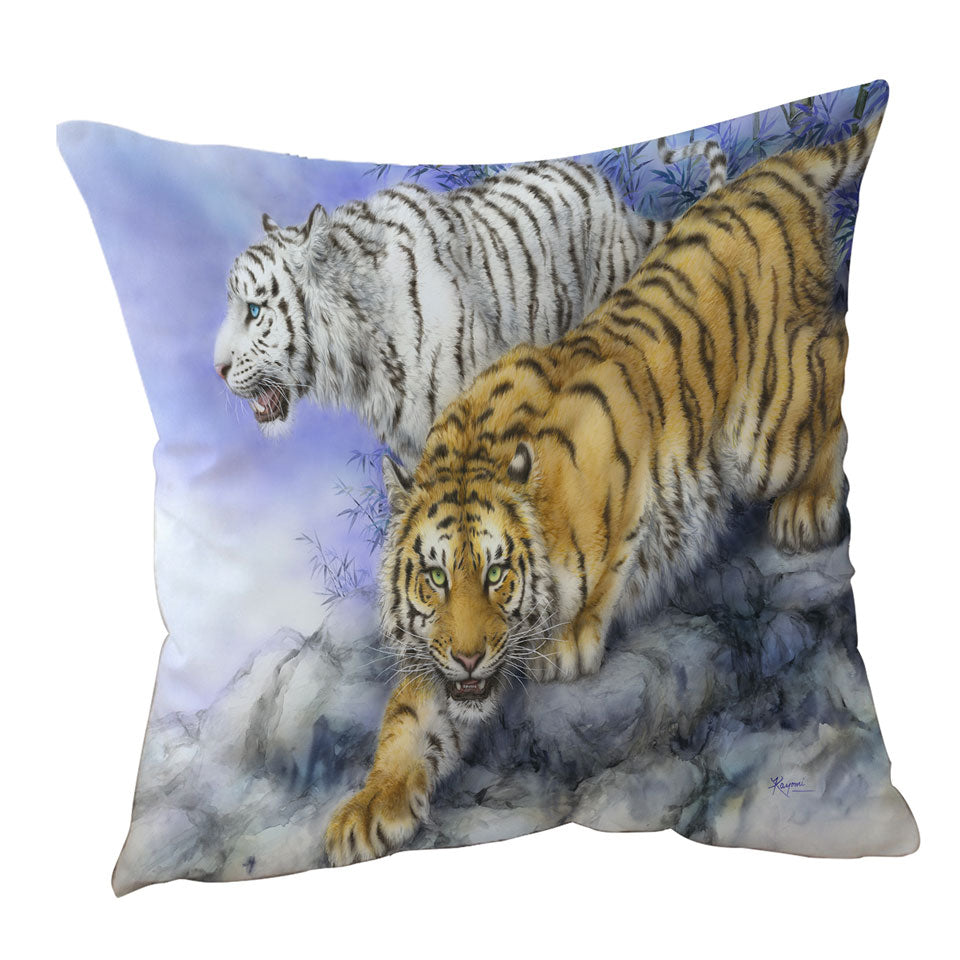 Wild Animal Art White and Orange Tigers Throw Pillow