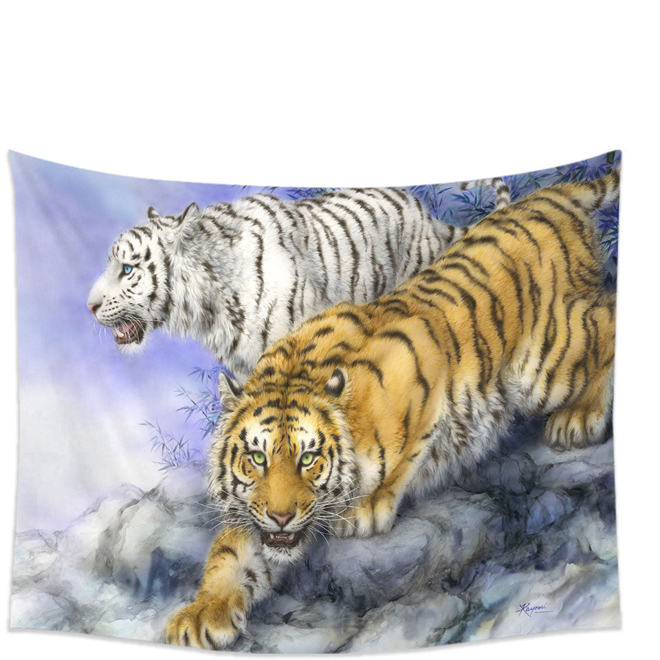 Wild Animal Art White and Orange Tigers Wall Decor