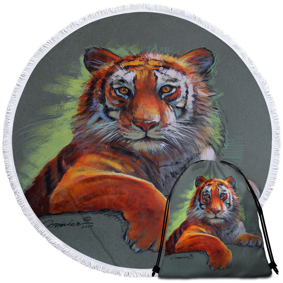 Wild Animal Circle Beach Towel Art Drawings Tiger Sketch
