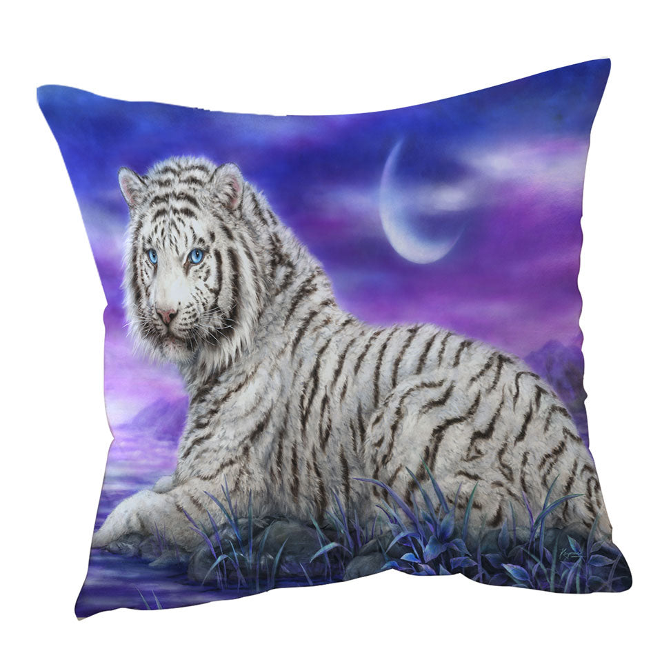 Wild Animal Cushions Paintings White Tiger Purplish Lake