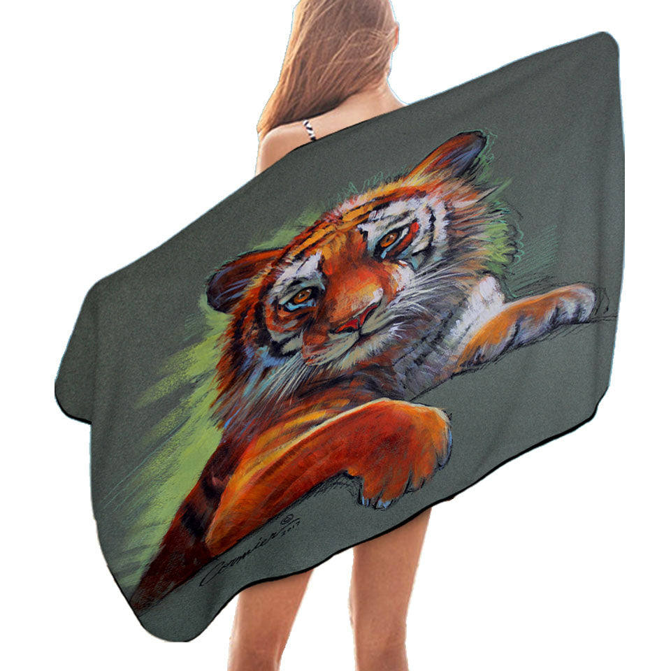 Wild Animal Pool Towels Art Drawings Tiger Sketch