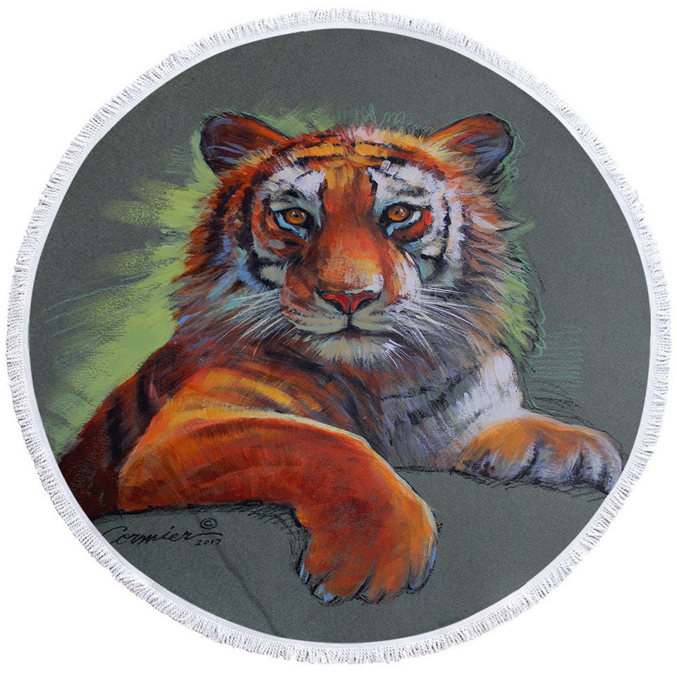 Wild Animal Round Beach Towel Art Drawings Tiger Sketch