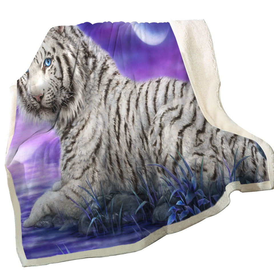 Wild Animal Throws Paintings White Tiger Purplish Lake