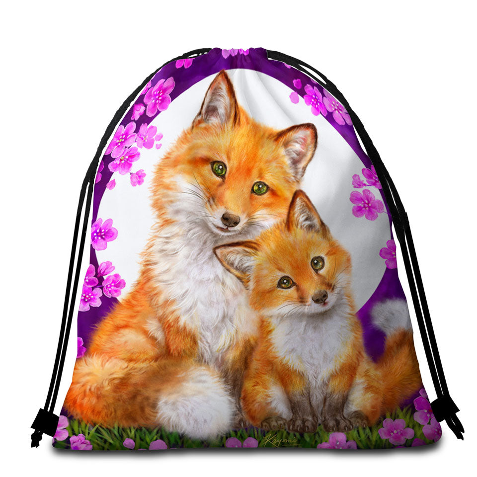 Wild Animals Art Flowery Nights Foxes Beach Towels and Bags Set