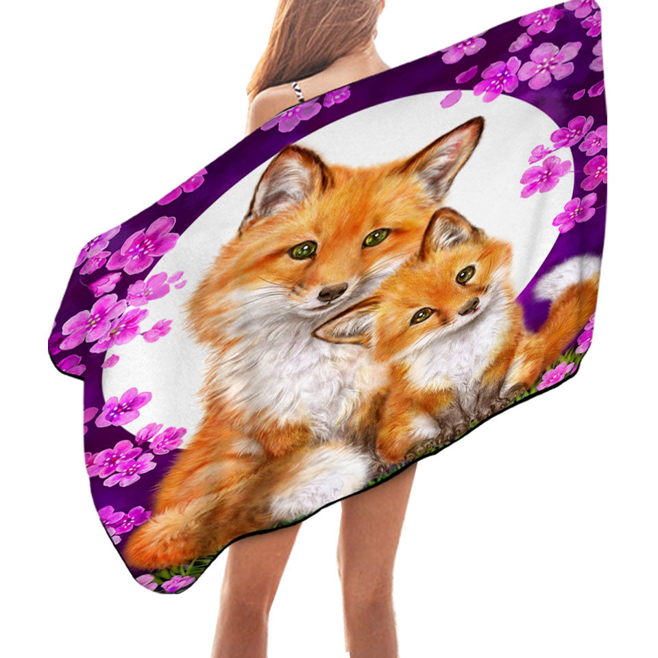Wild Animals Art Flowery Nights Foxes Beach Towels