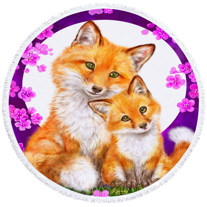 Wild Animals Art Flowery Nights Foxes Circle Beach Towel
