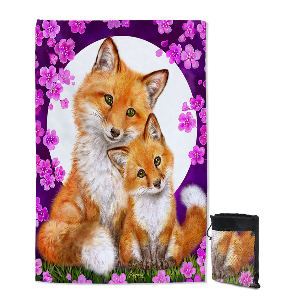 Wild Animals Art Flowery Nights Foxes Lightweight Beach towel