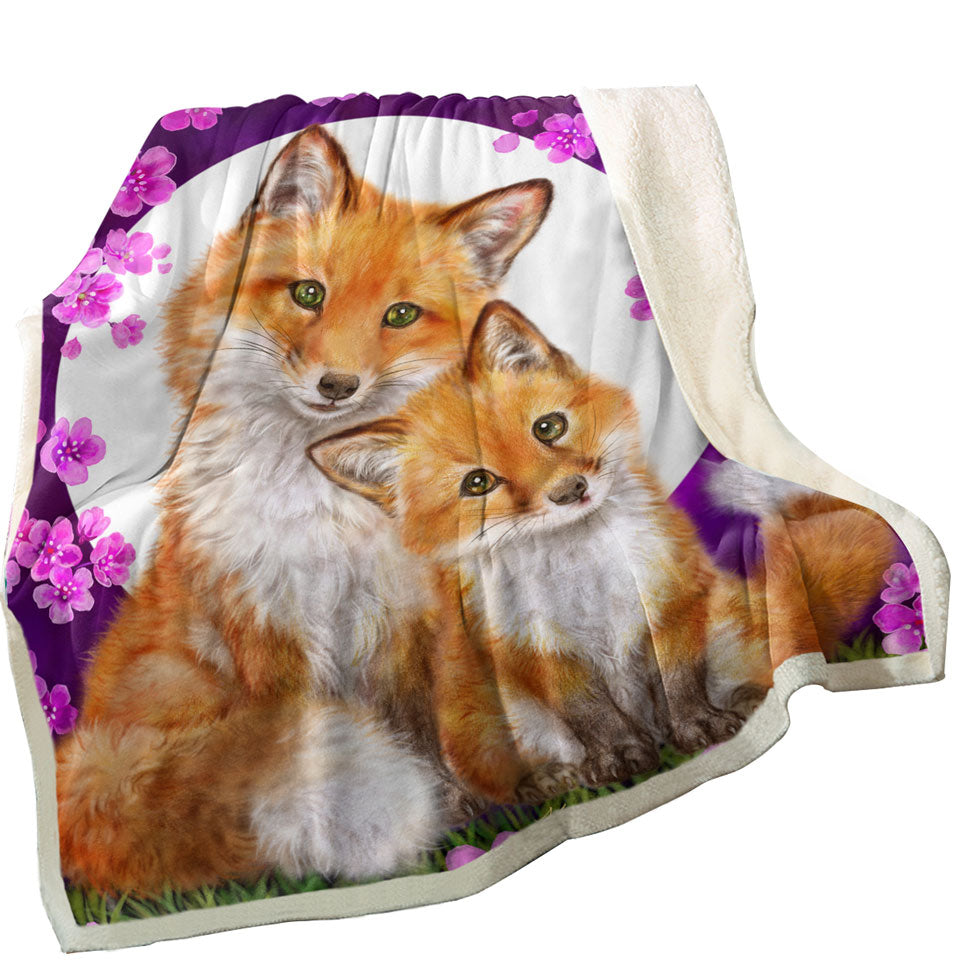 Wild Animals Art Flowery Nights Foxes Sherpa Blanket
