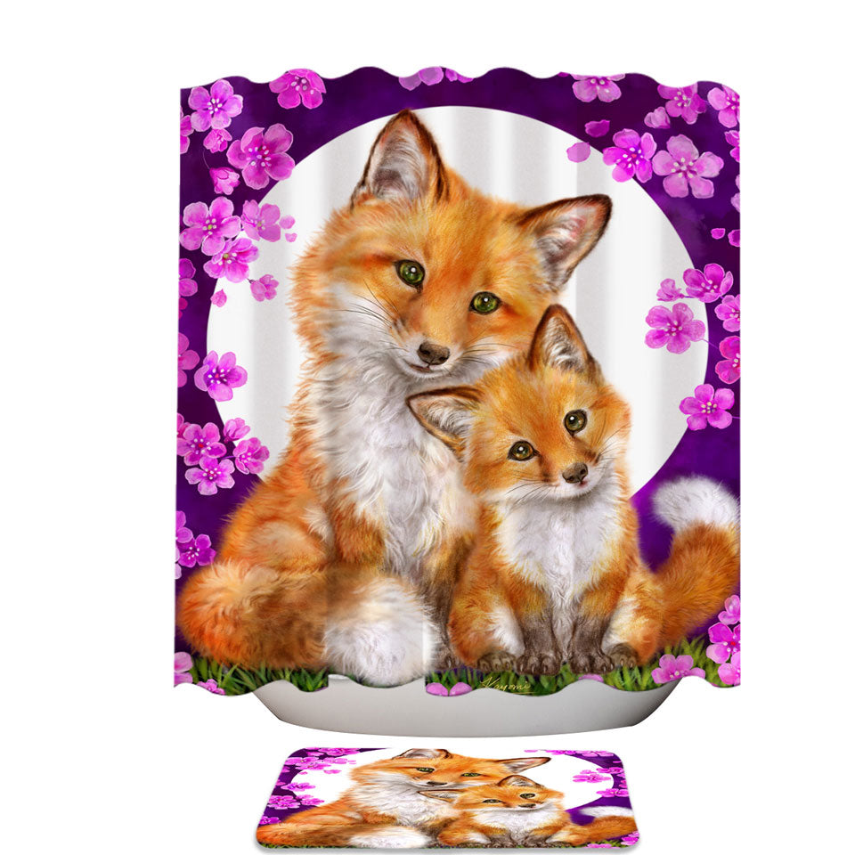 Wild Animals Art Flowery Nights Foxes Shower Curtain