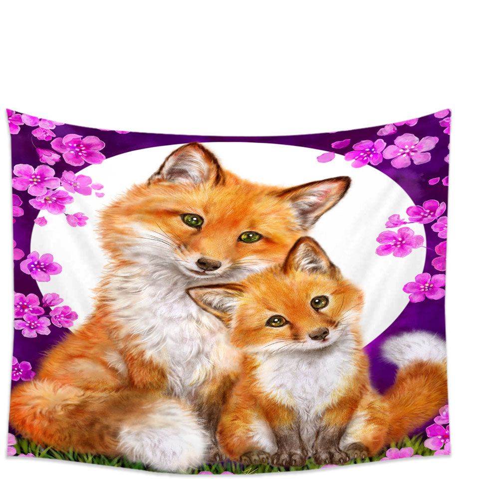 Wild Animals Art Flowery Nights Foxes Tapestry