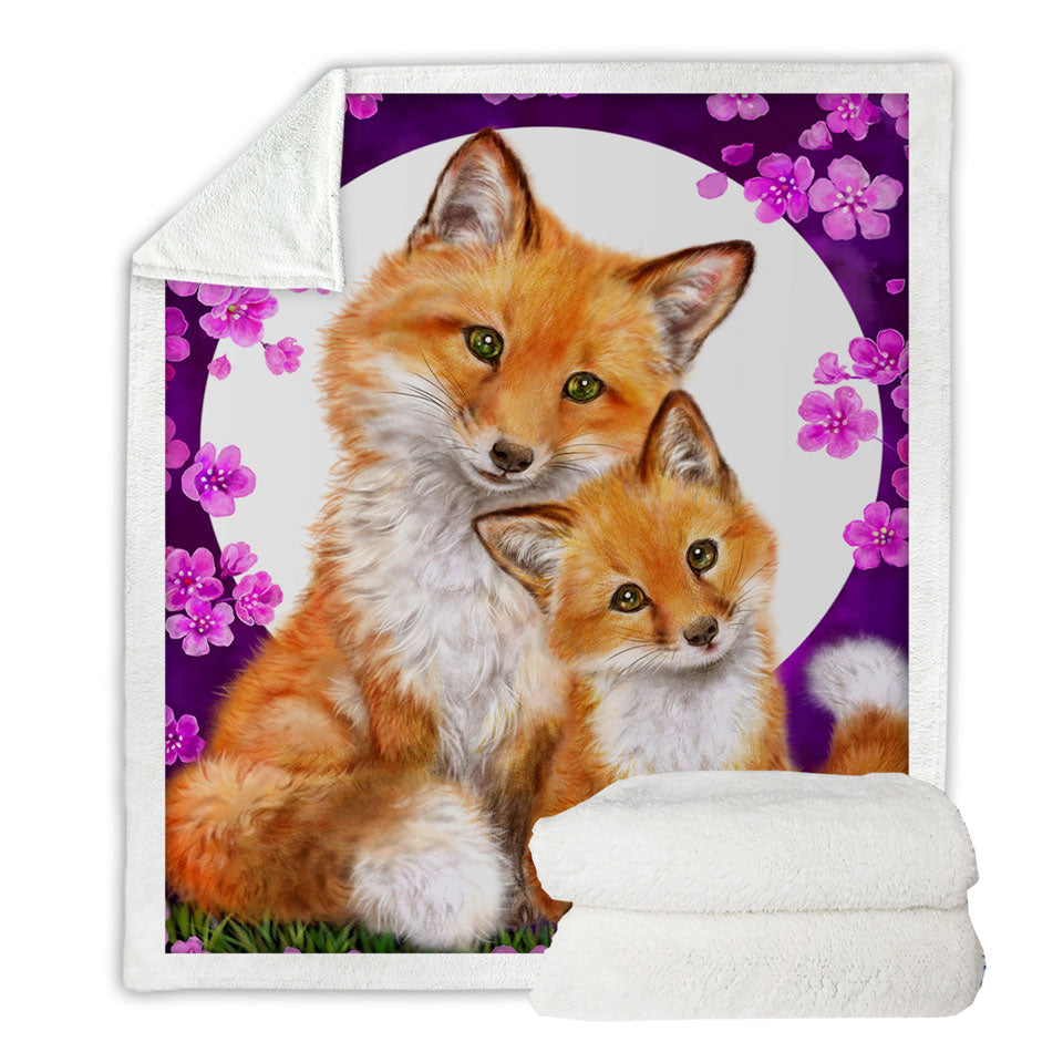 Wild Animals Art Flowery Nights Foxes Throw Blanket