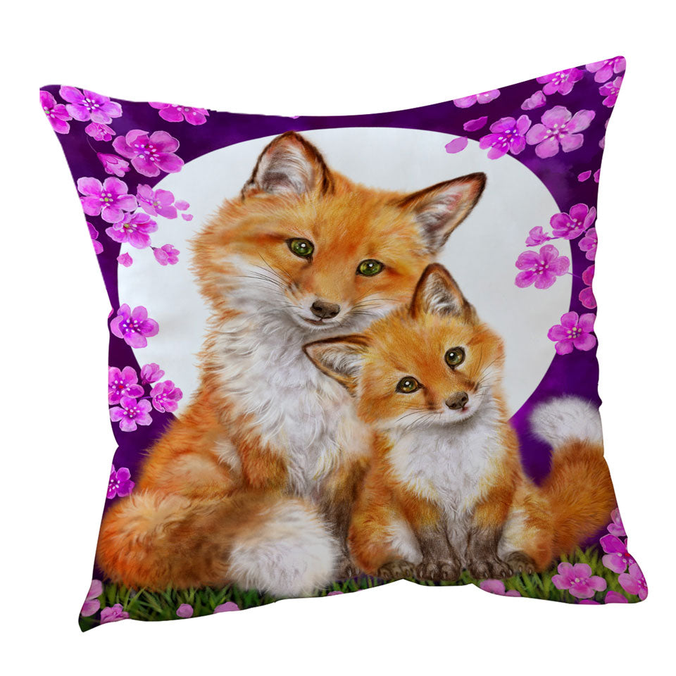 Wild Animals Art Flowery Nights Foxes Throw Pillow