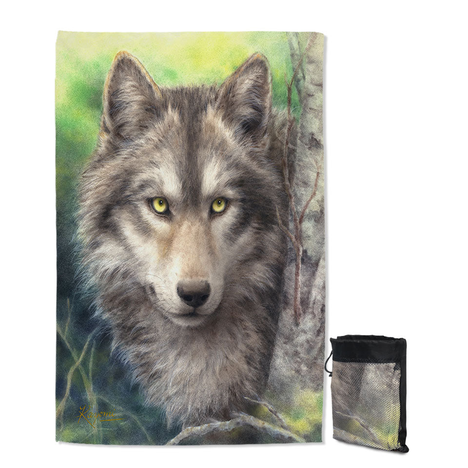 Wild Animals Art Grey Wolf Quick Dry Beach Towel