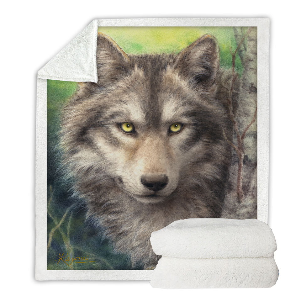 Wild Animals Art Grey Wolf Sherpa Blanket