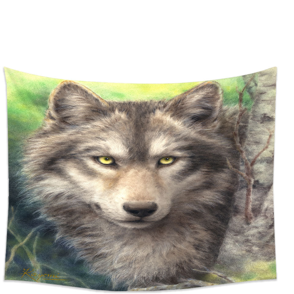Wild Animals Art Grey Wolf Tapestry