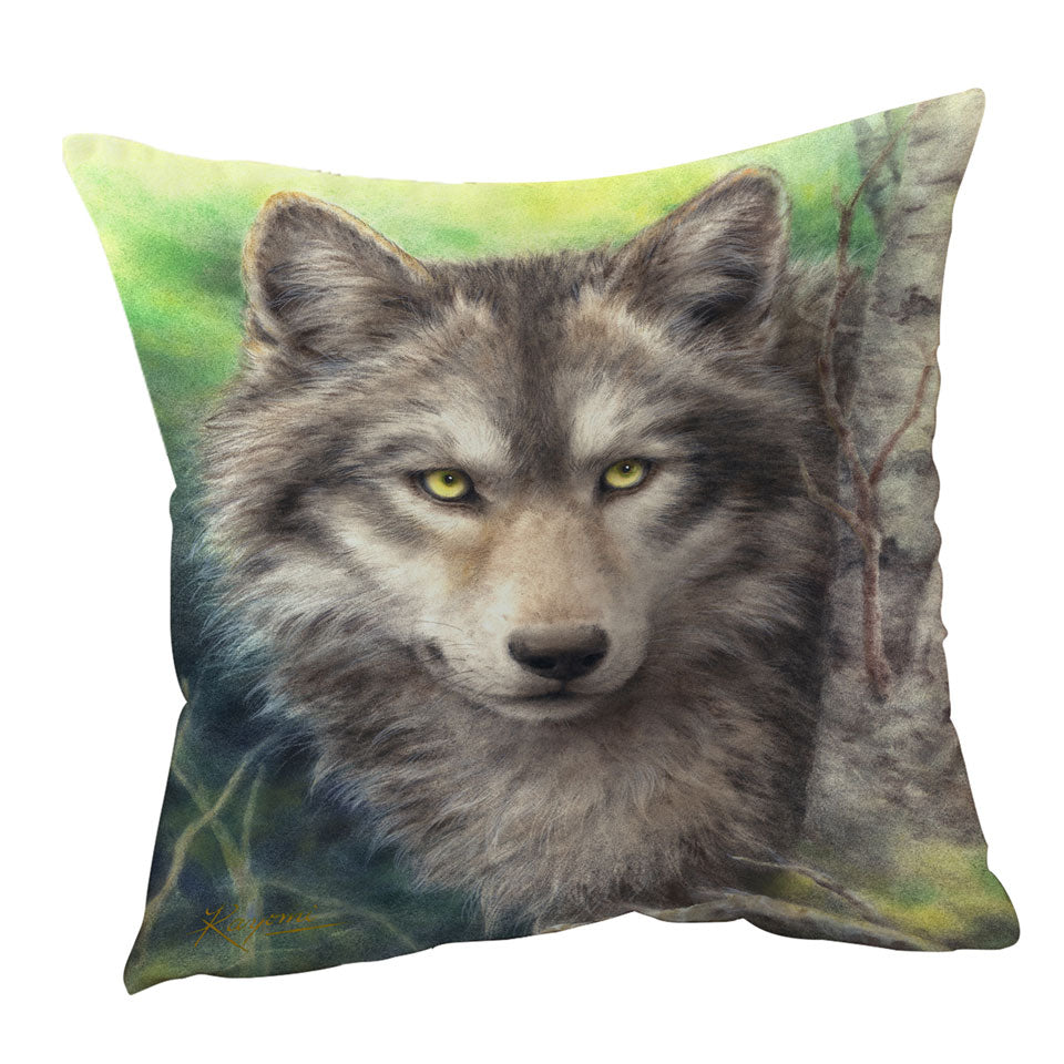 Wild Animals Art Grey Wolf Throw Pillow