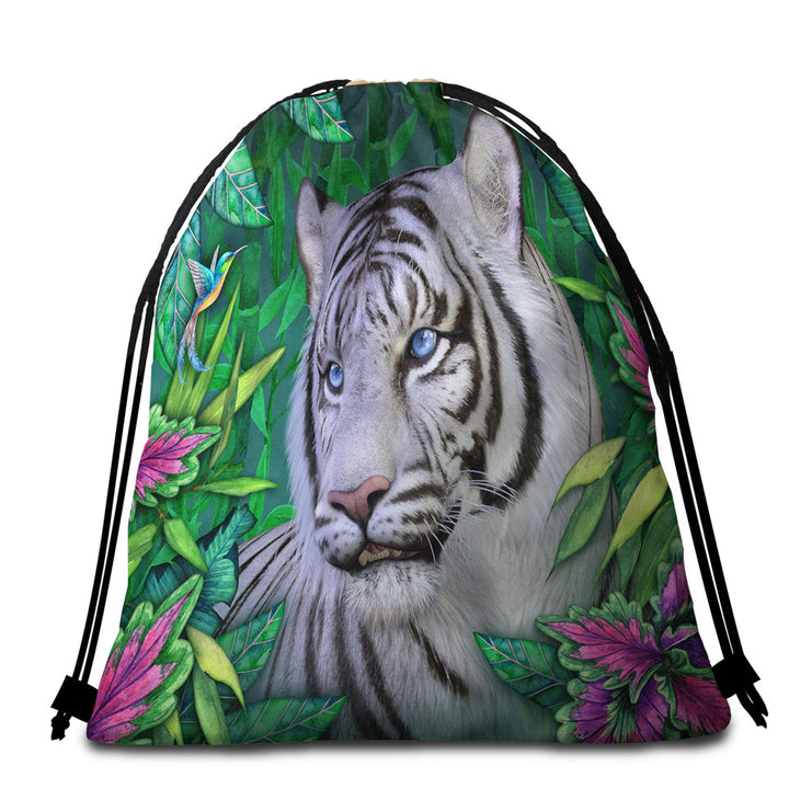 Wild Animals Art Tropical White Tiger Beach Bags and Towels