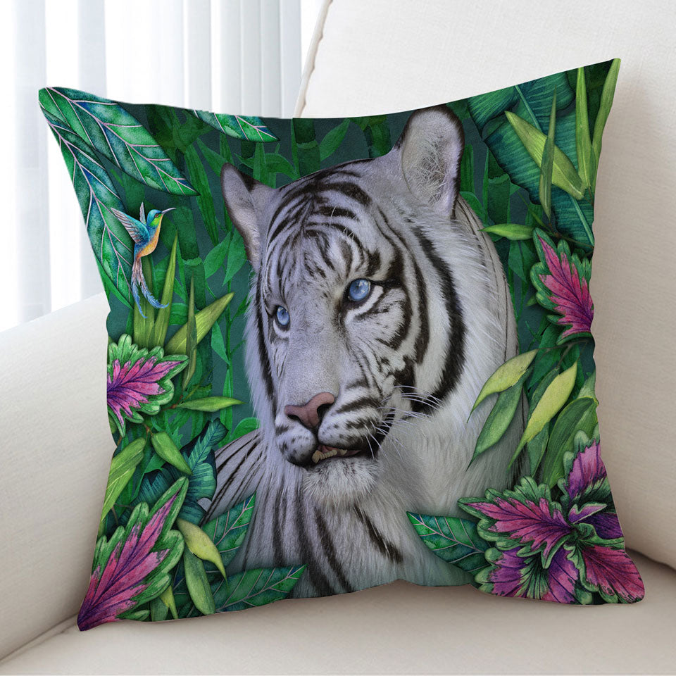 Wild Animals Art Tropical White Tiger Cushion
