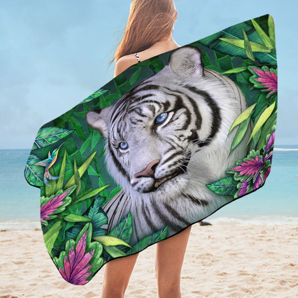 Wild Animals Art Tropical White Tiger Swims Towel