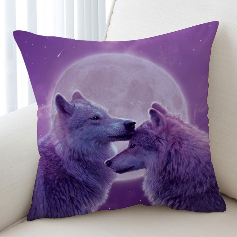 Wild Animals Purple Moon Loving Wolves Cushion