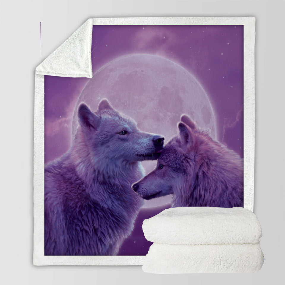 products/Wild-Animals-Purple-Moon-Loving-Wolves-Fleece-Blankets