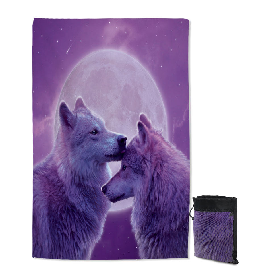 Wild Animals Purple Moon Loving Wolves Lightweight Beach Towel