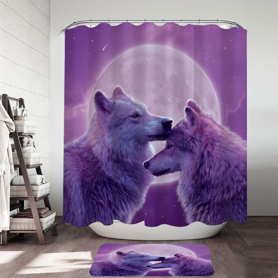 Wild Animals Purple Moon Loving Wolves Shower Curtain