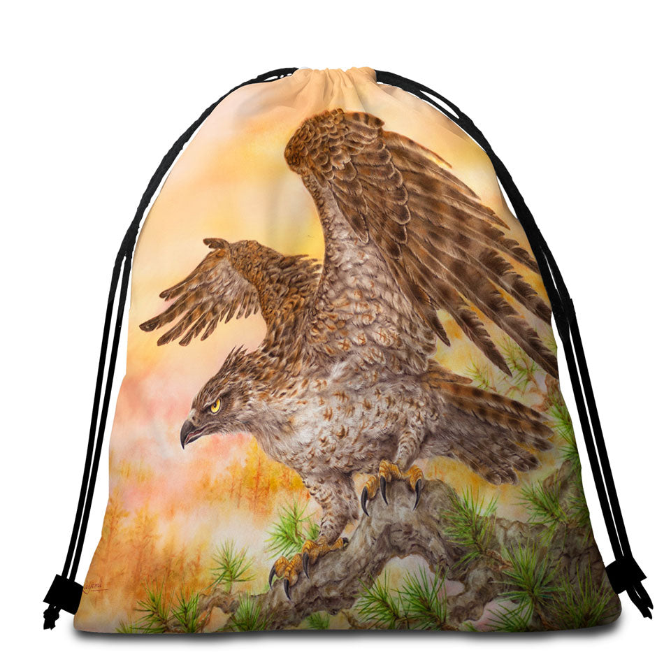 Wild Life Animal Art Powerful Hawk Beach Towel Bags
