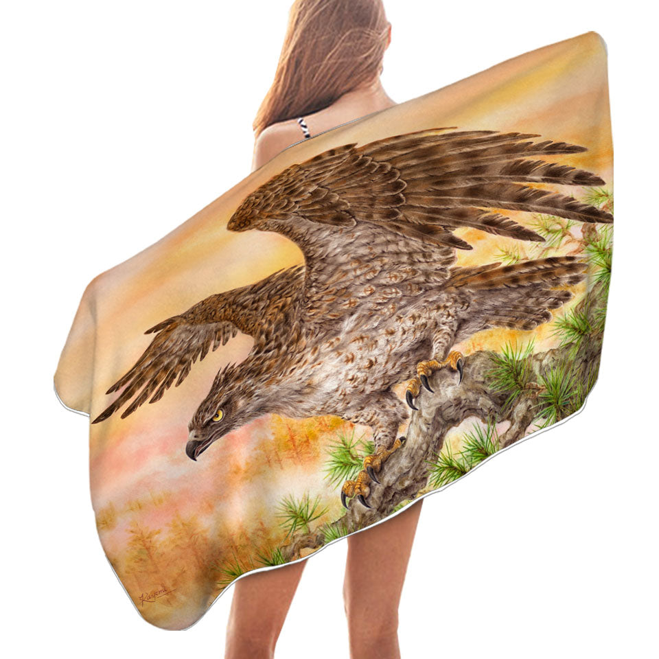 Wild Life Animal Art Powerful Hawk Microfiber Beach Towel