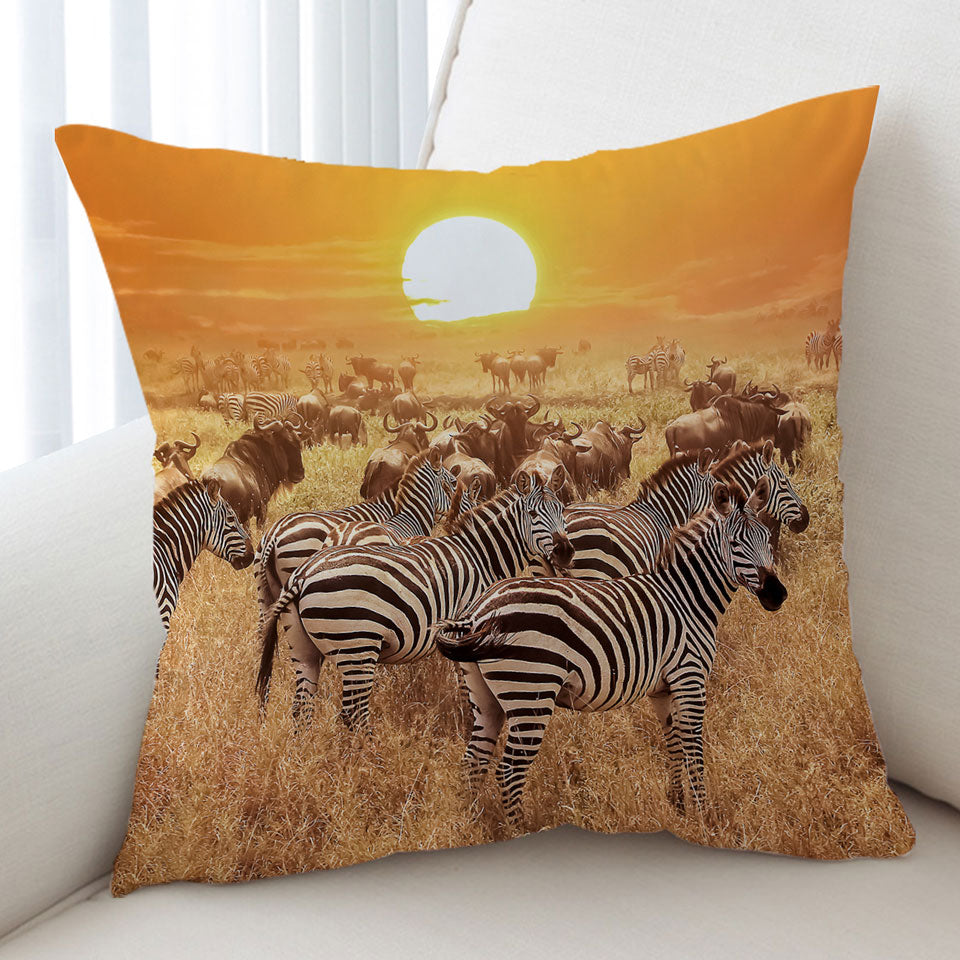 Wild Wildebeest and Zebra at Sunset Decorative Cushions