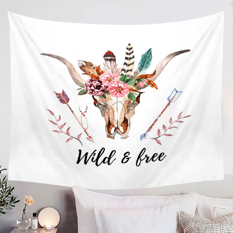 Wild and Free Native Floral Bull Skull Wall Art Prints