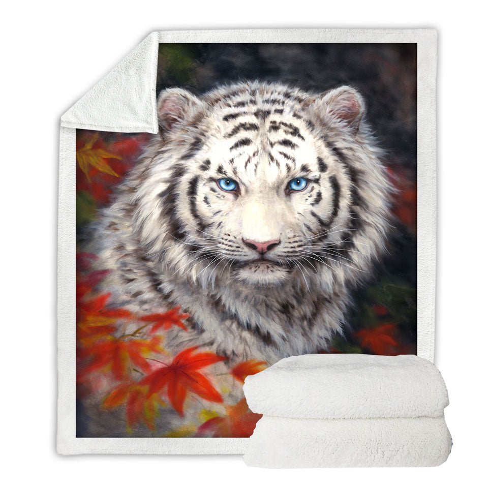 Wildlife Animal Art Autumn White Tiger Sherpa Blanket