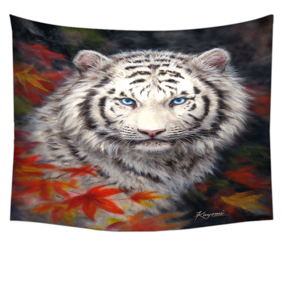 Wildlife Animal Art Autumn White Tiger Wall Decor Prints